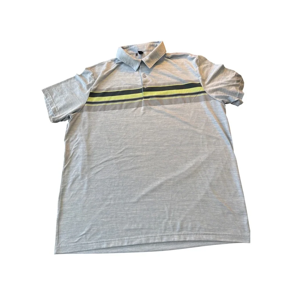 Adidas Golf Polo Shirt Mens XL Light Blue Heathered Striped Short Sleeve Logo